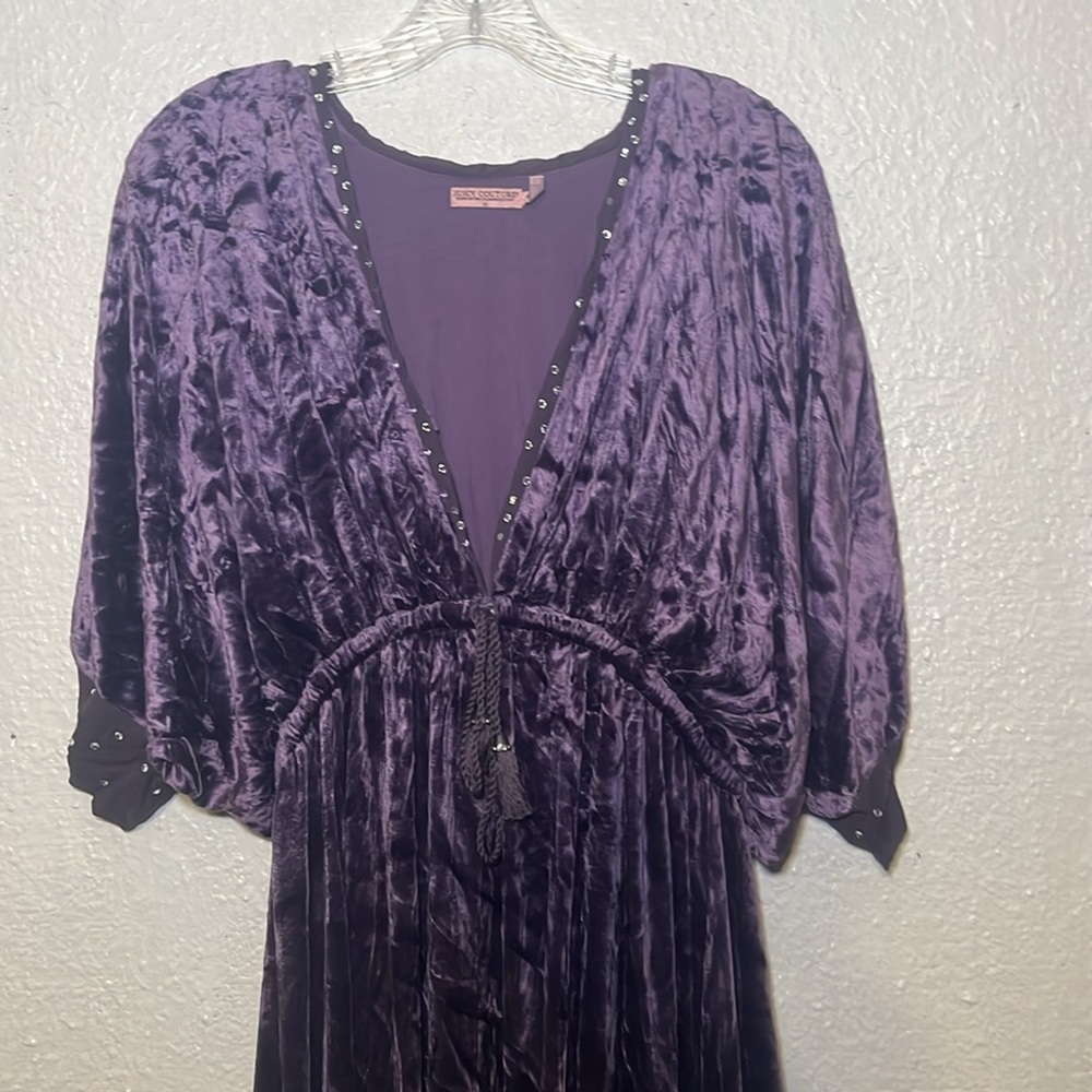 Juicy Couture Deep Purple Women's crushed velvet v-neck dress size medium - Picture 2 of 10